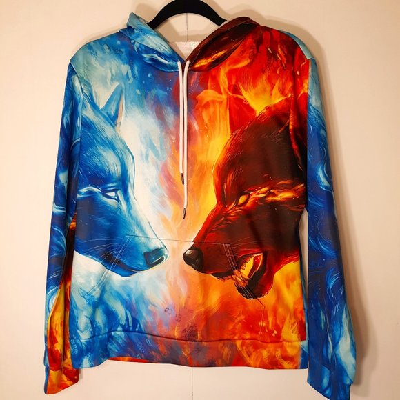 Unbranded Other - Wolves 3-D Hoodie Unbranded Medium EUC Kangaroo Pockets Very Vivid Colors Wolf